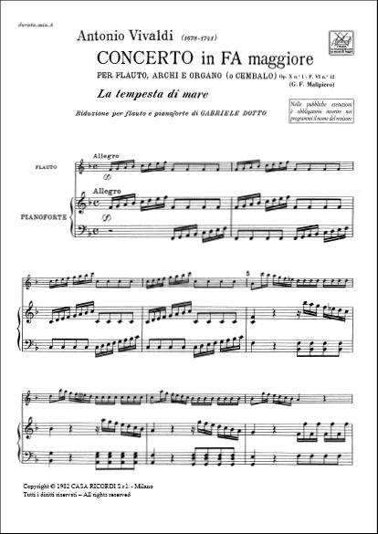 Concerto Per Flauto, Archi e BC - In Fa 'La Tempesta Di Mare' OpX N.1 Rv433,F.Vi-12  Tomo - příčná flétna aklavír